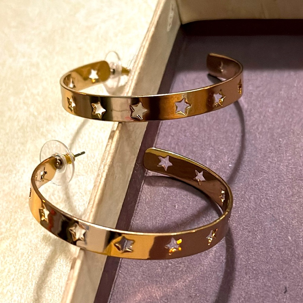 Goldtone Hoop Earrings with Cutout Stars